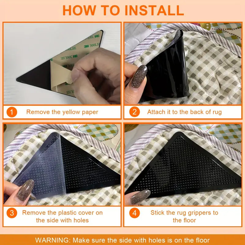 Triangle Non-slip Carpet Rug Tape - 4/8pcs Set